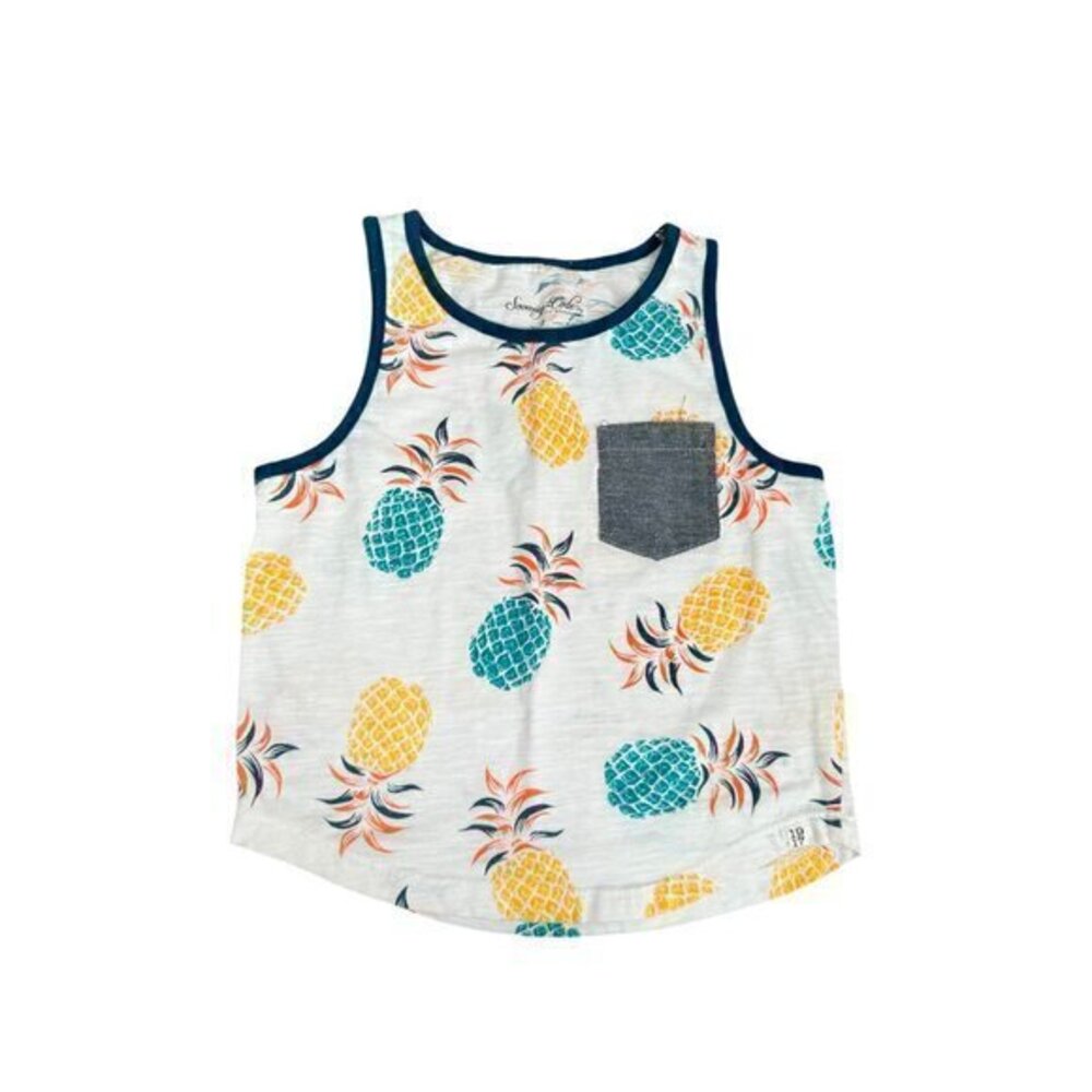 Tropical Pineapple Print Kids Tank Top With Denim Pocket By Sovereign Code - Siz